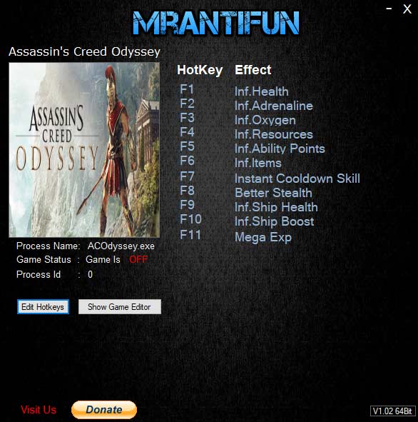 Assassins Creed Odyssey - читы, трейнеры/trainers (+11)